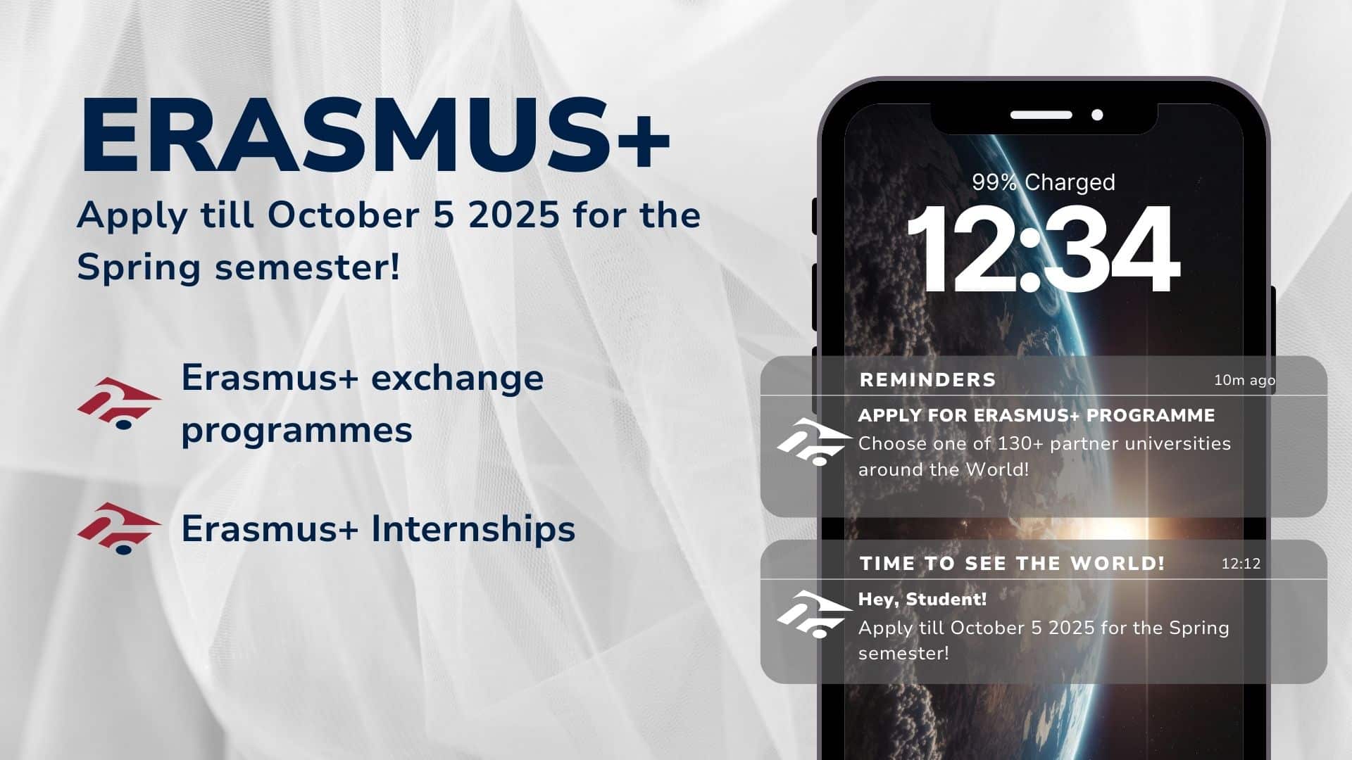 Applications for ERASMUS+ and Double Degree programmes for the Spring Semester 2026 are now open!