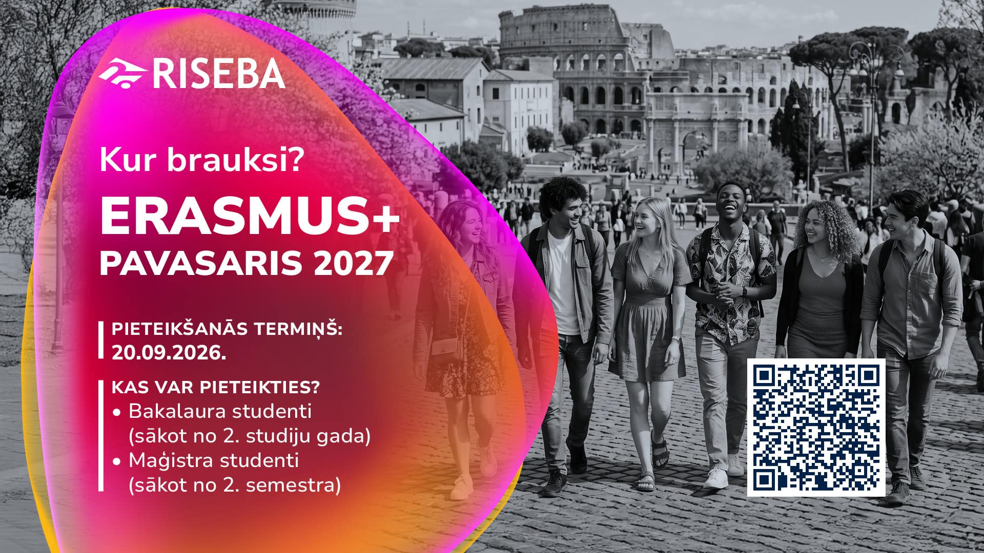Pieteikšanās Erasmus+ studiju apmaiņai 2027. gada pavasara semestrim ir atvērta!
